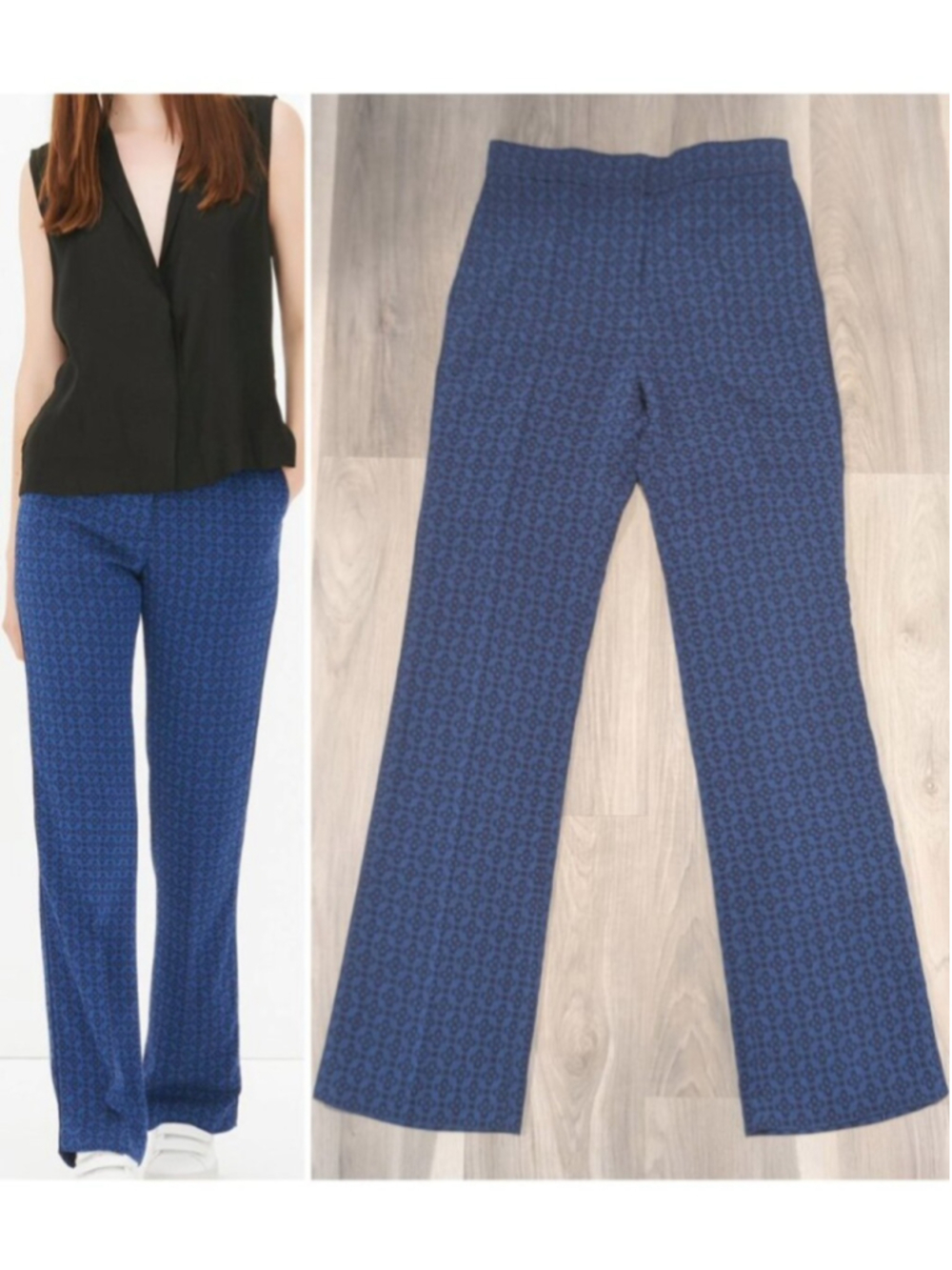 Sandro Paris | Geometric Rosette Flare Trousers In Cobalt Blue
